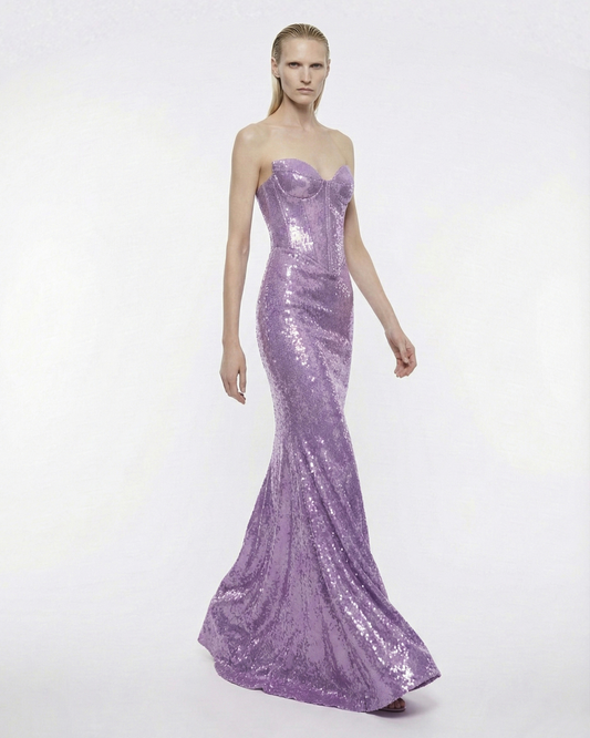 LAVENDER SEQUIN CORSET MAXI DRESS
