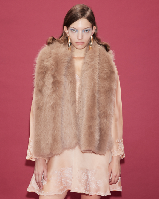 FAUX FUR VEST WITH ATTACHED SCARF