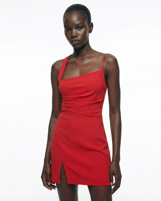 RED SCULPT CREPE DRESS