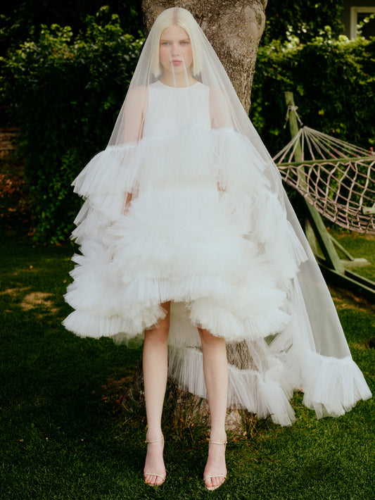 CHIFFON TULLE DRESS IN WHITE