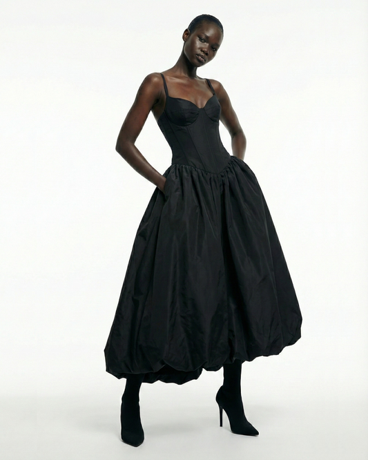 MIDI TAFFETA GOWN WITH BALLOON SKIRT
