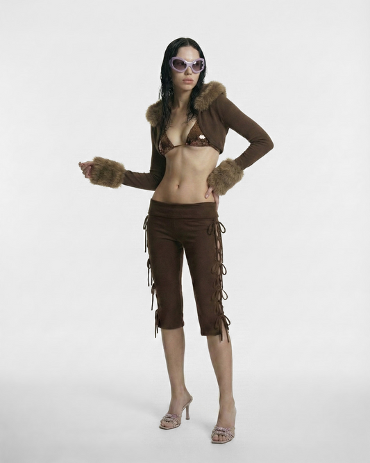 FAUX FUR-TRIMMED HOODIE BOLERO