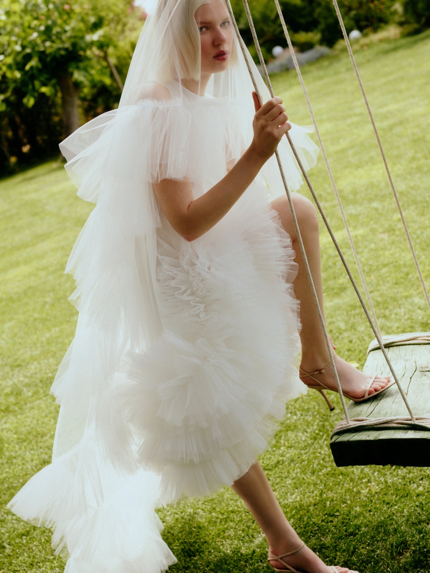 CHIFFON TULLE DRESS IN WHITE