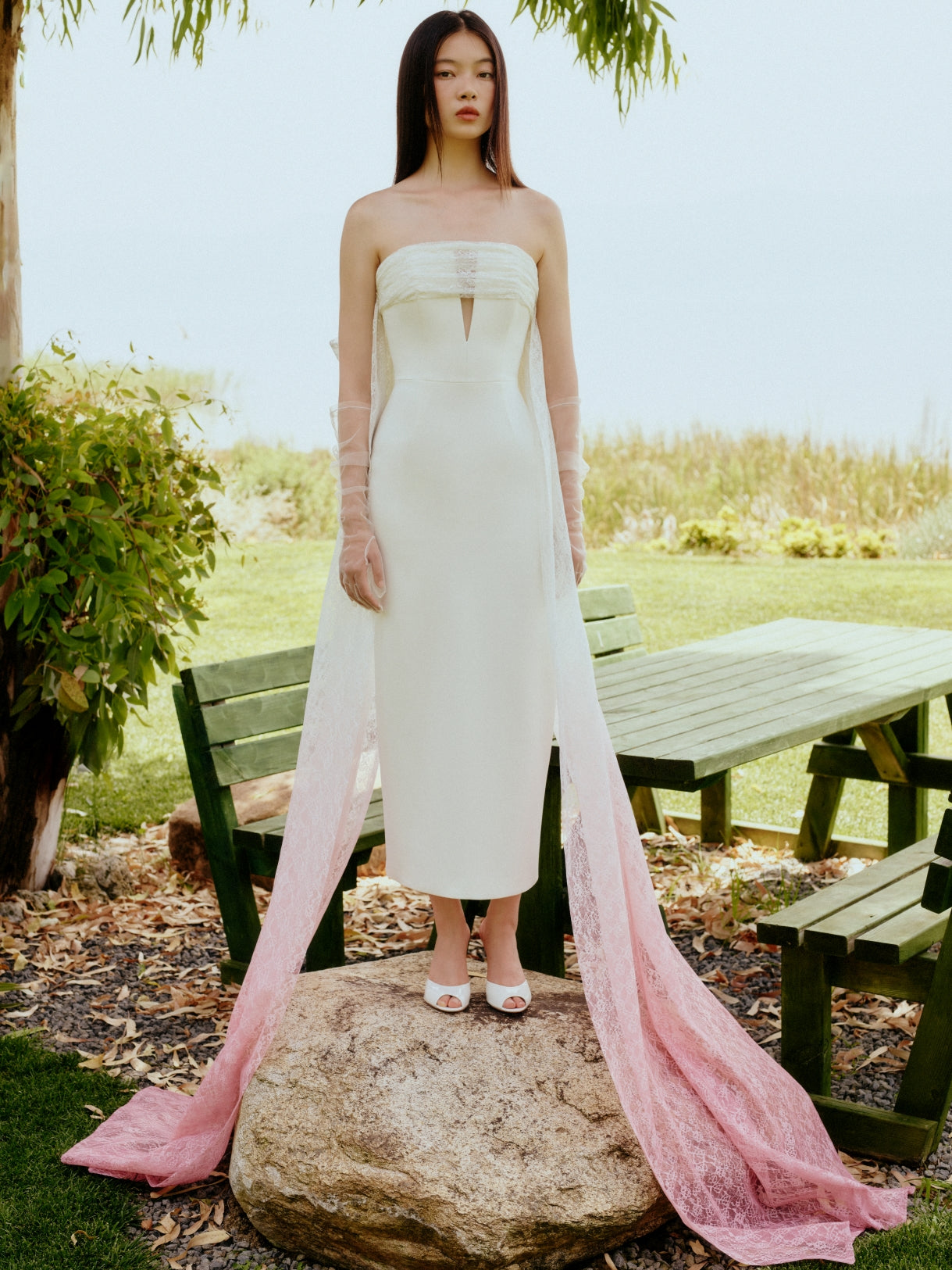 midi dress with train Audrey Puff Sleeve Fitted Midi Dress With Train