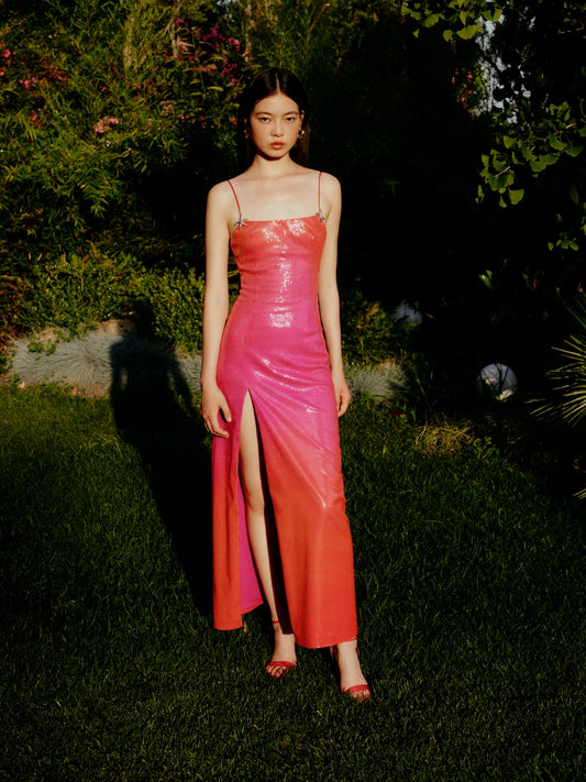 SEQUINED SLIT DRESS IN SUMMER GRADIENT