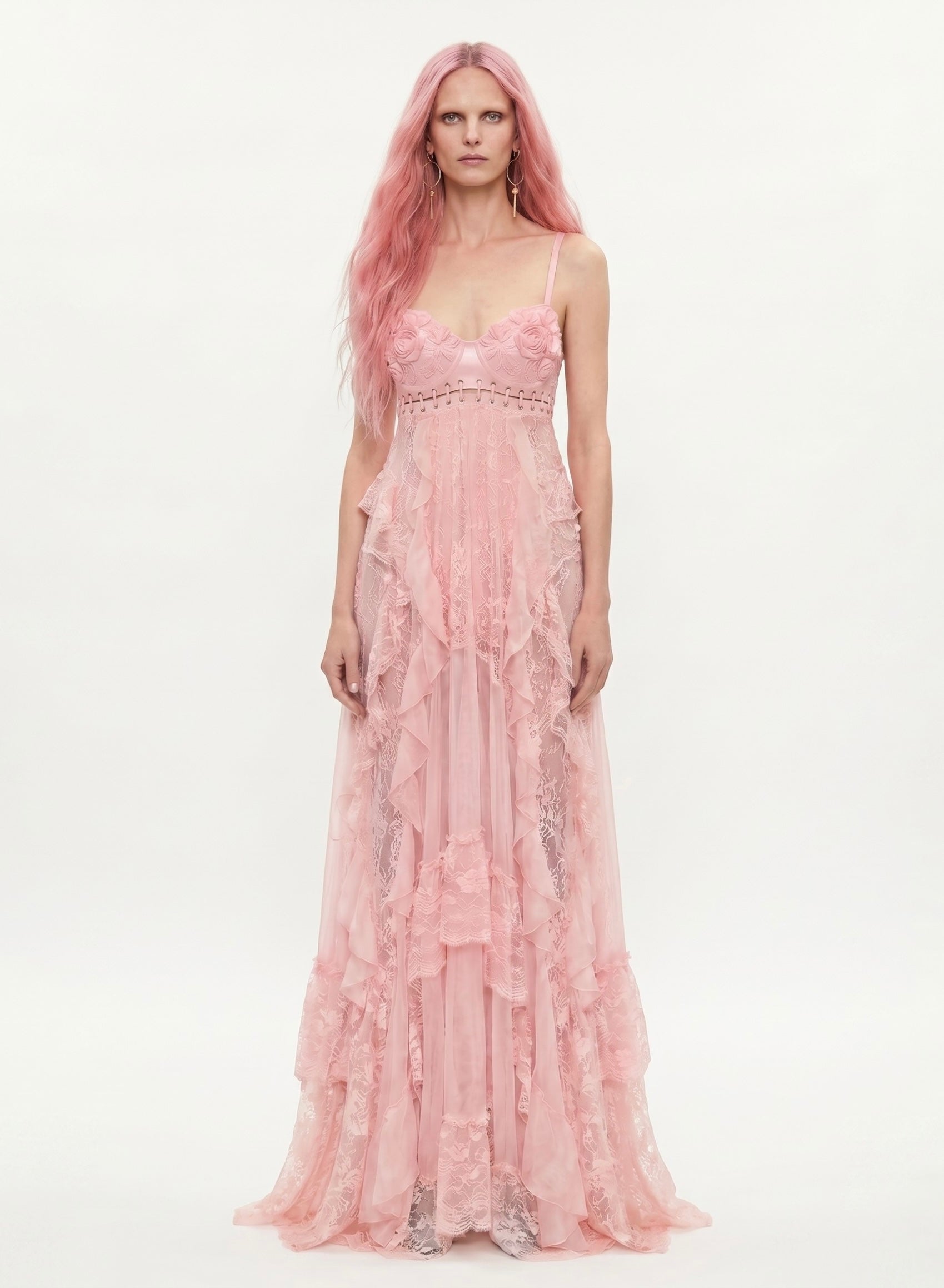 LACE & CHIFFON DRESS WITH 3D PRINTED CORSET BRA – Sudietuz