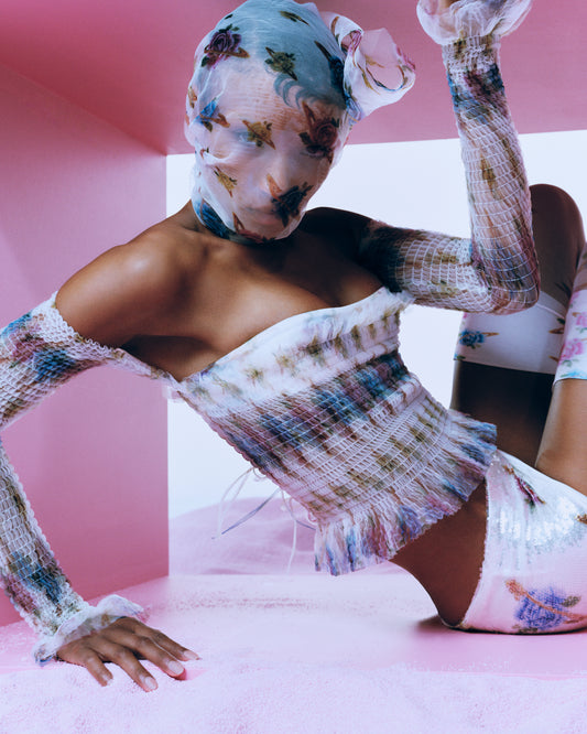 TULLE TOP WITH FLORAL PRINT