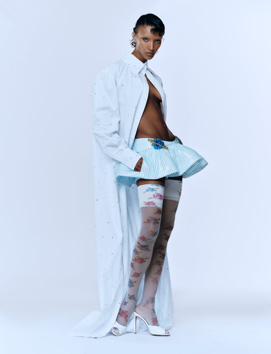 MAXI POPLIN CAPE SHIRT WITH RHINESTONE DETAILS