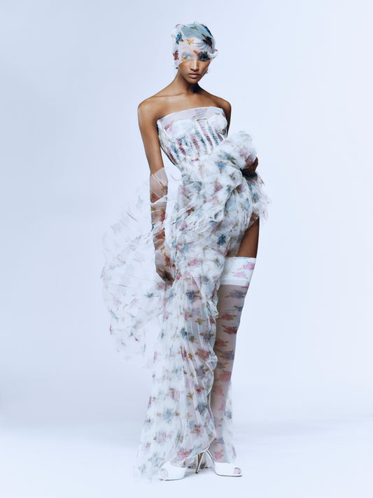 CORSET TOP WITH PRINTED FLOWERS