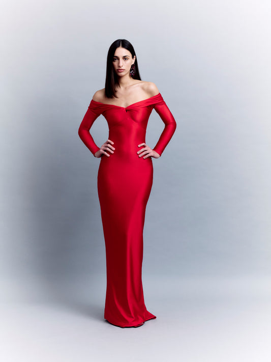 OFF SHOULDER MAXI JERSEY DRESS