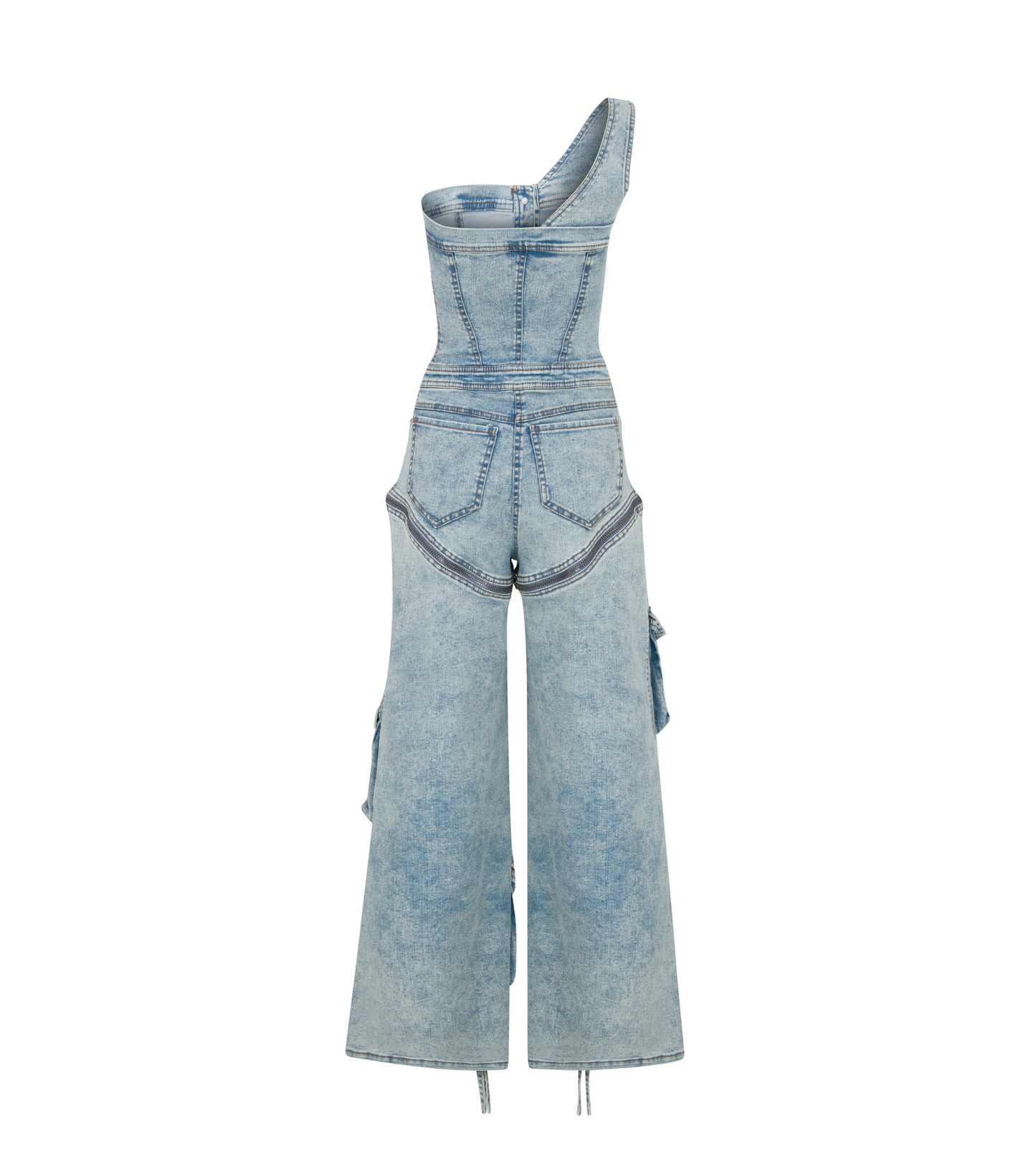 ONE SHOULDER DENIM JUMPSUIT