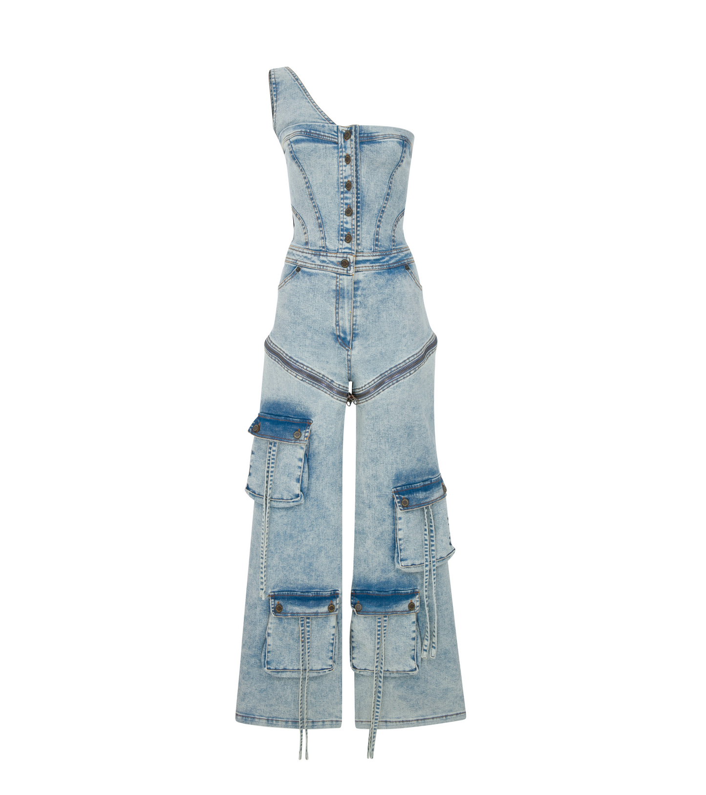 ONE SHOULDER DENIM JUMPSUIT