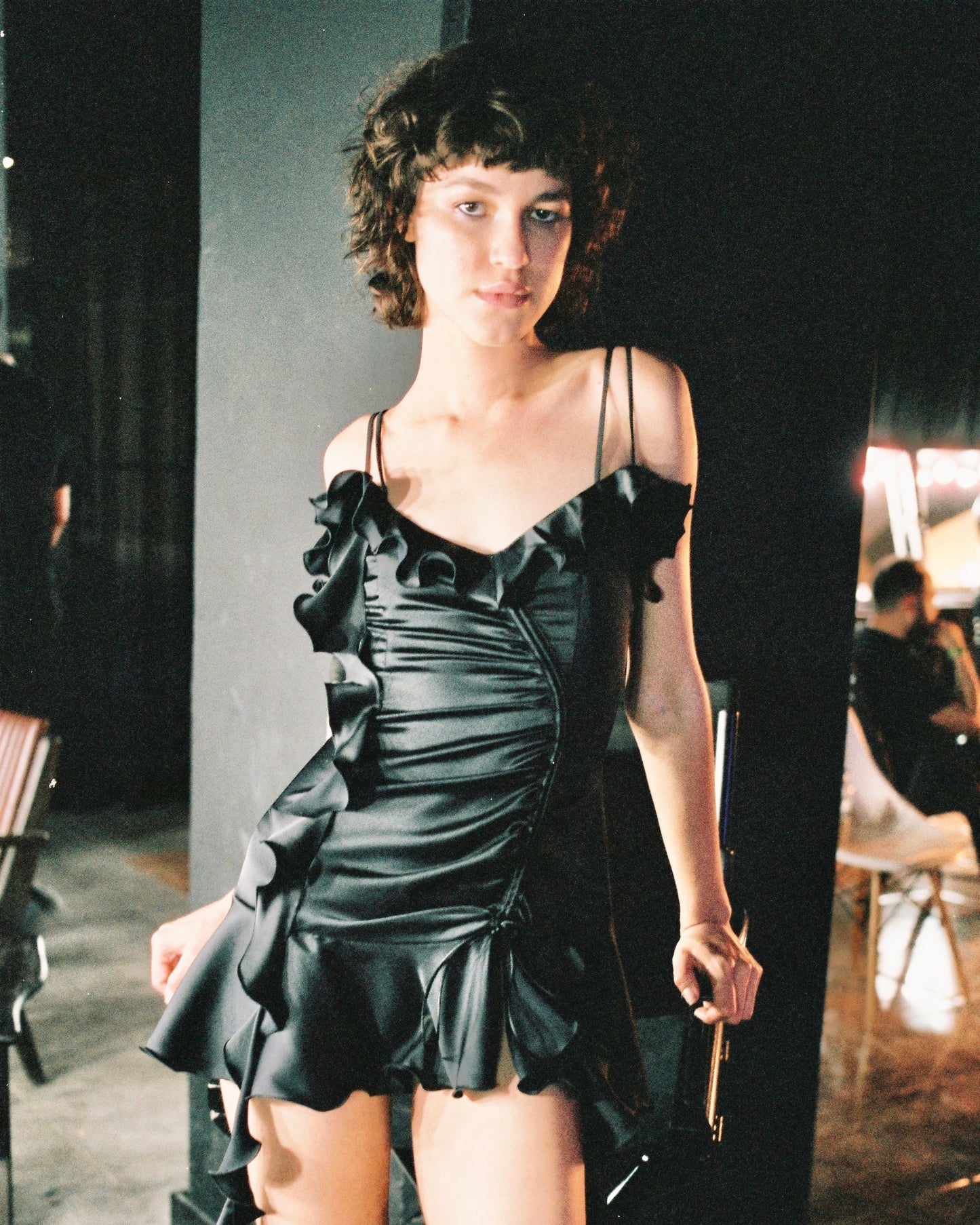 RUFFLE MINI BLACK DRESS