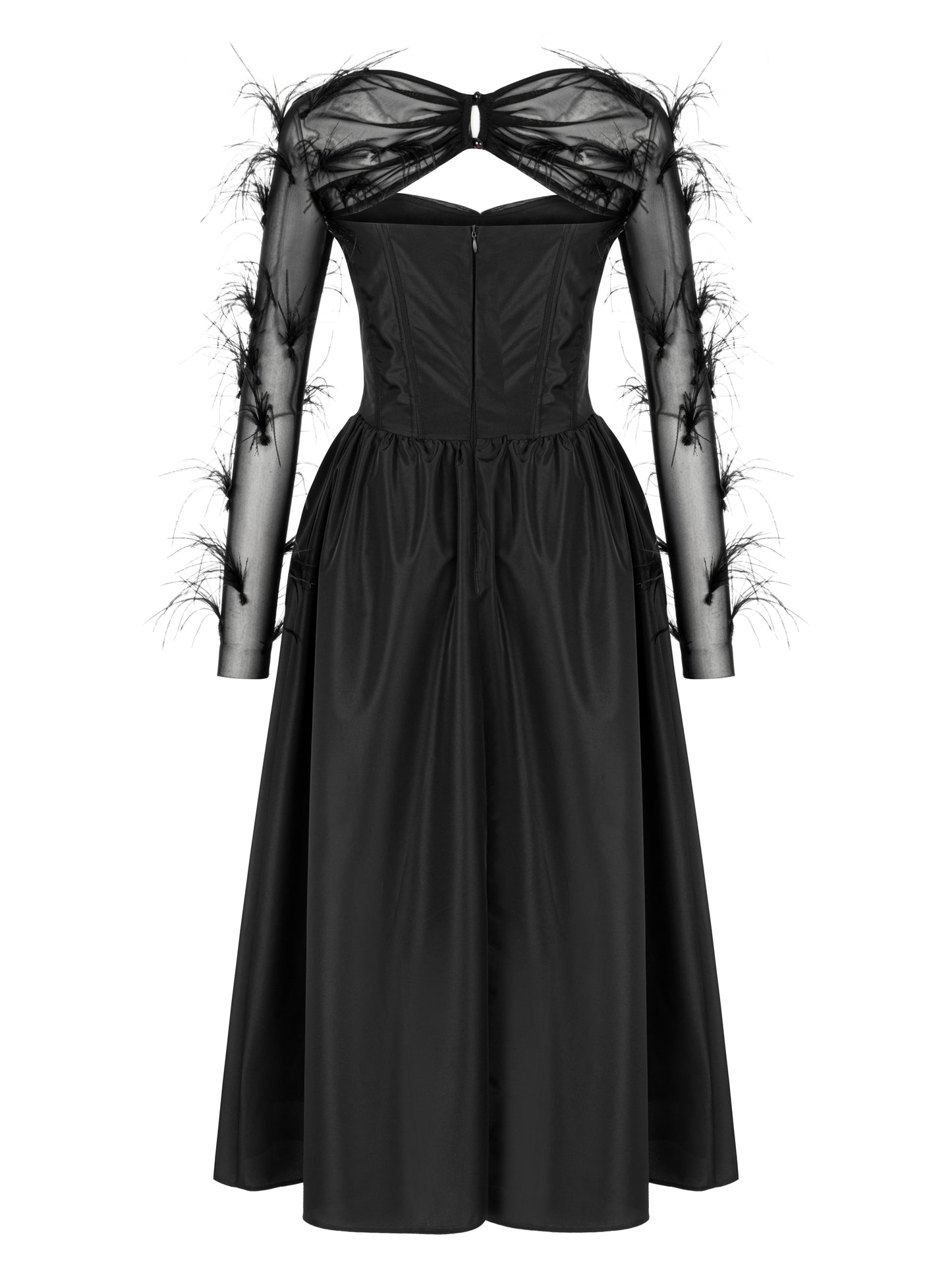 BLACK TAFTA MIDI DRESS