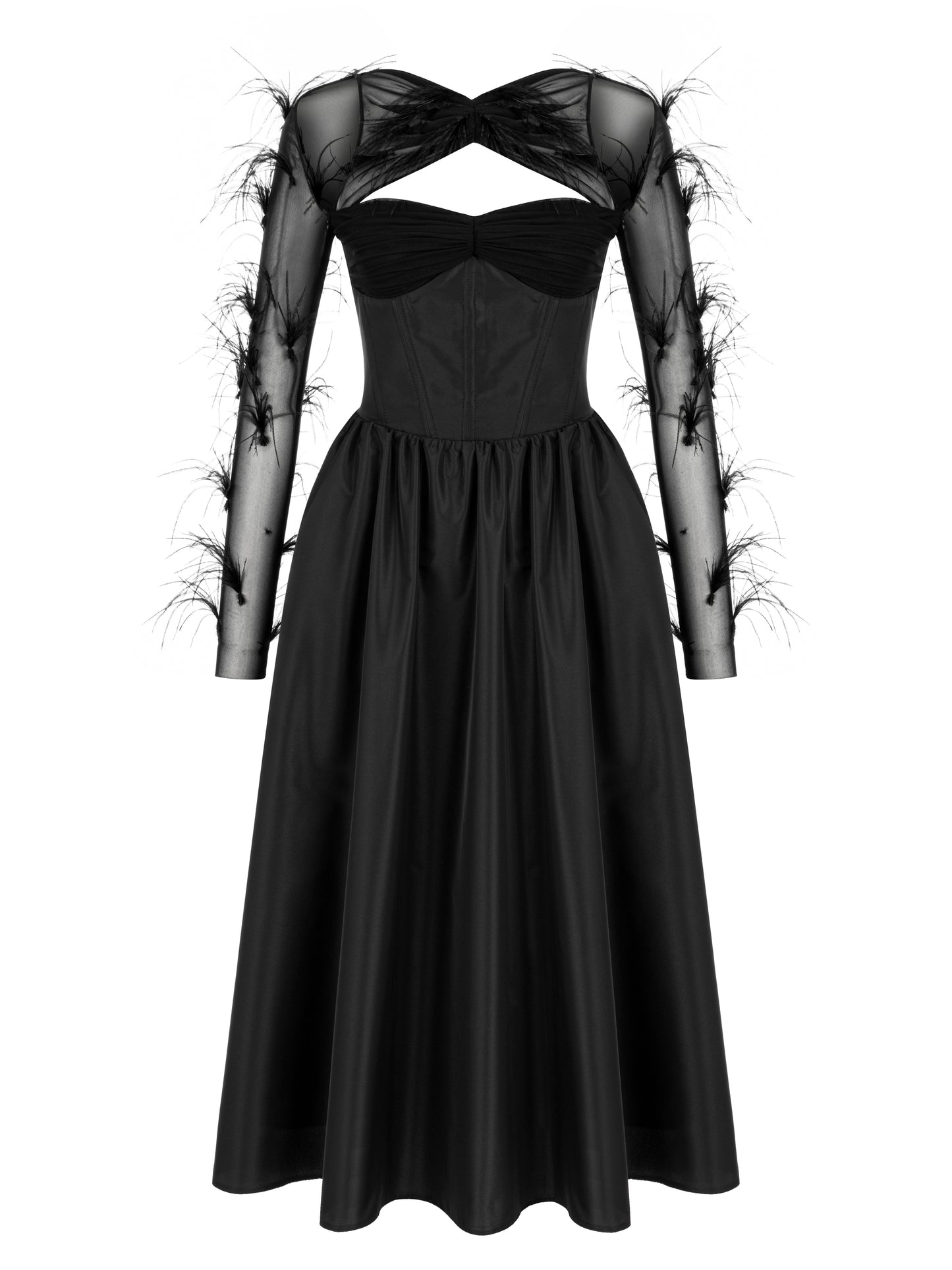 BLACK TAFTA MIDI DRESS