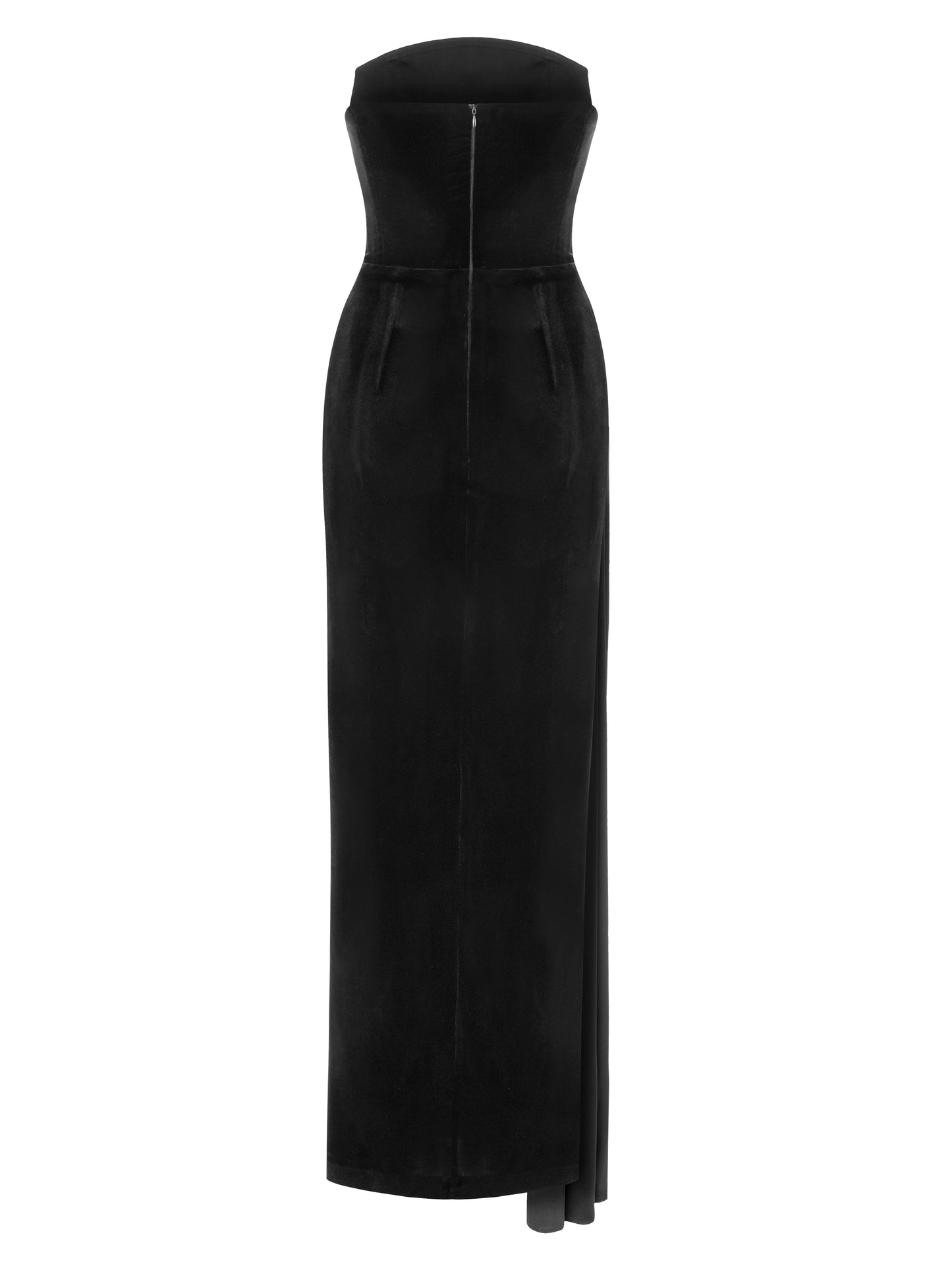 STRAPLESS VELVET DRESS WITH DEEP SLIT