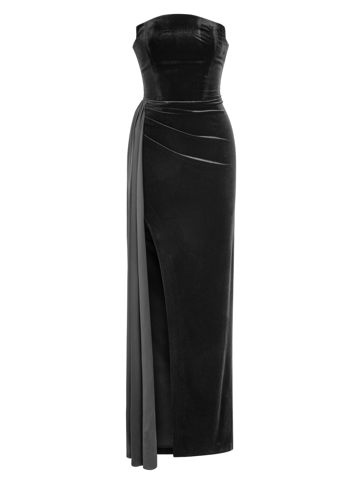 STRAPLESS VELVET DRESS WITH DEEP SLIT