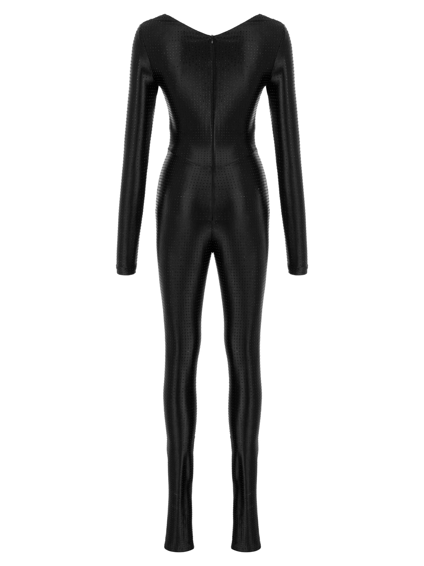 RHINESTONE JERSEY JUMPSUIT WITH BEADWORK EMBELLISHMENT