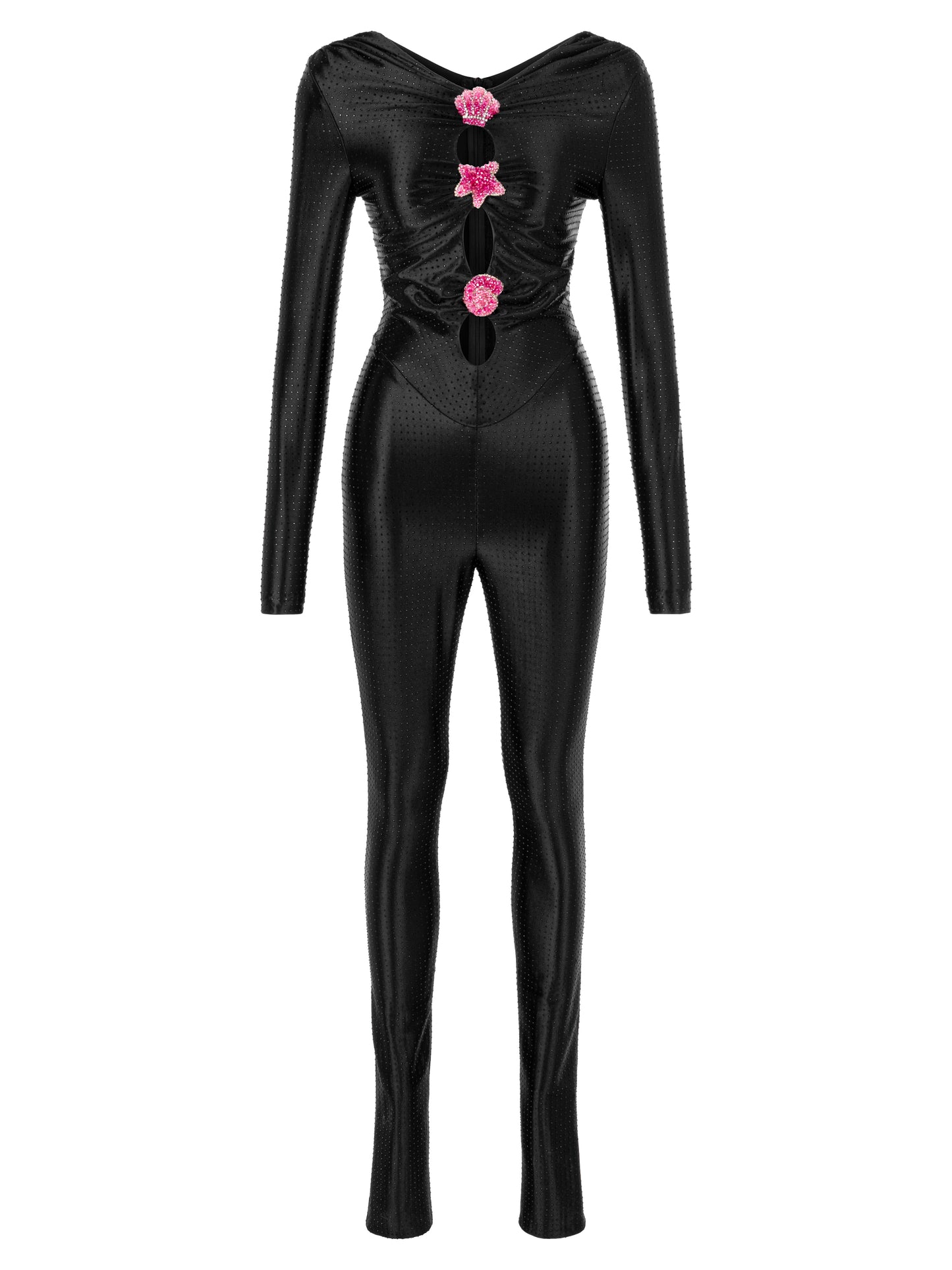 RHINESTONE JERSEY JUMPSUIT WITH BEADWORK EMBELLISHMENT