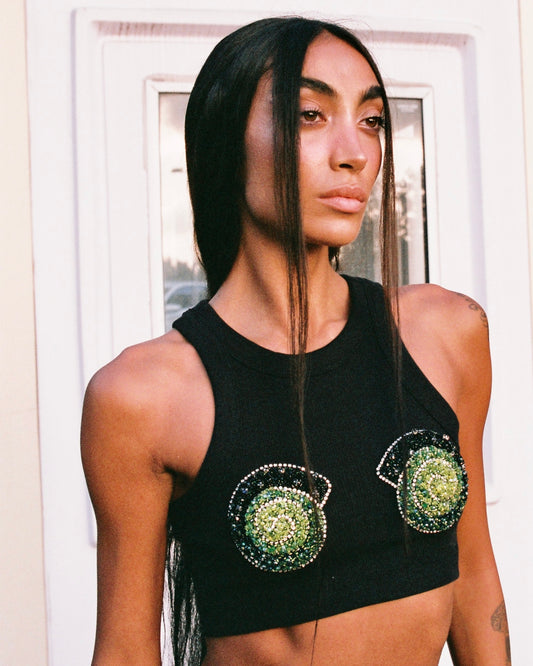 CROP TOP WITH BEADWORK EMBELLISHMENT SPIRALS