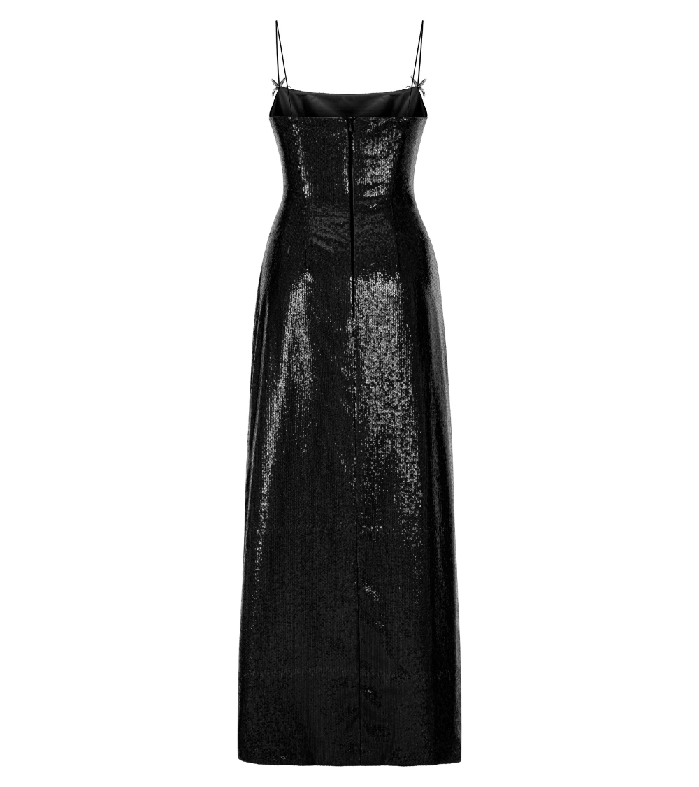 SEQUINED SLIT DRESS IN BLACK