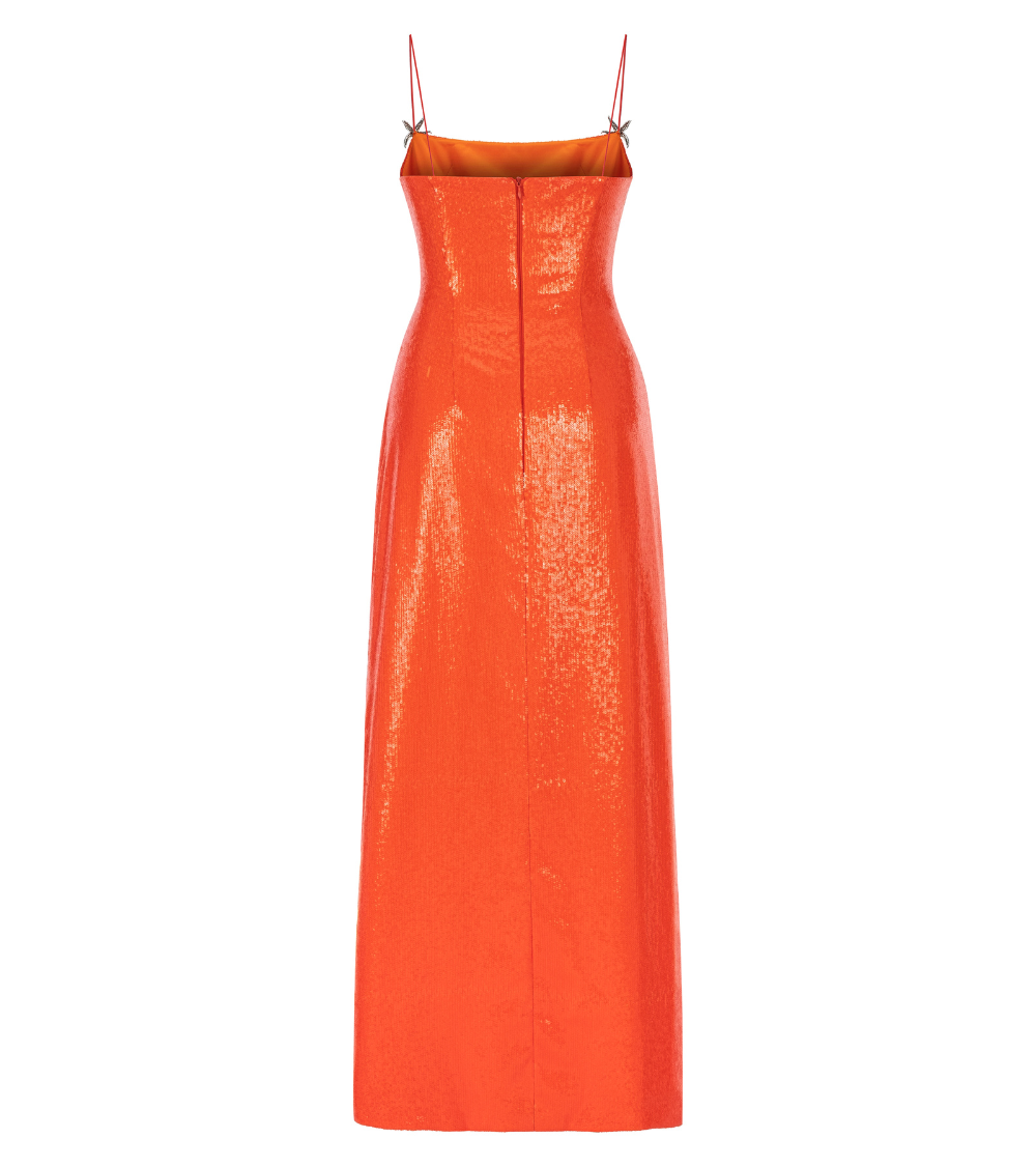 SEQUINED SLIT DRESS IN ORANGE