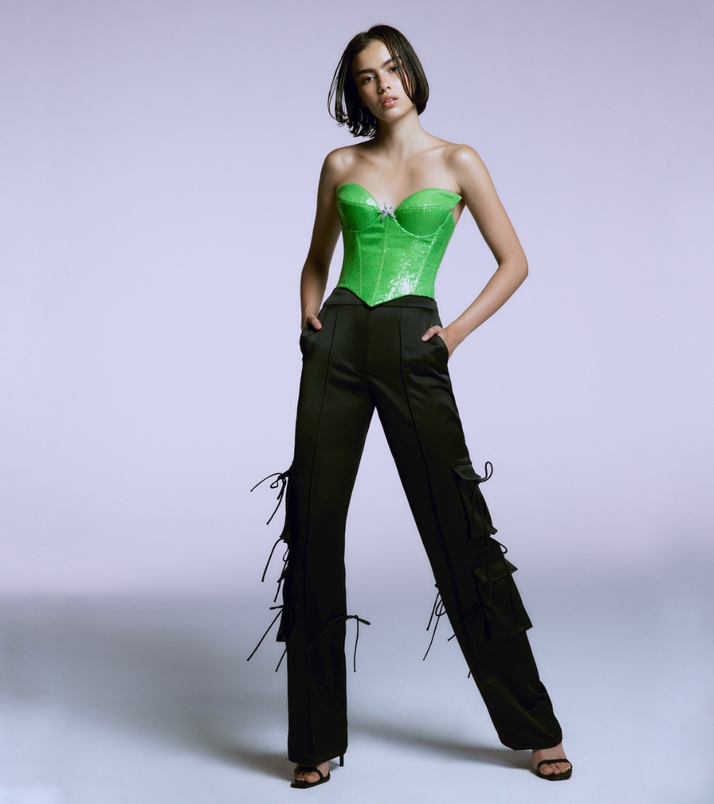 SEQUINED CORSET TOP IN GREEN