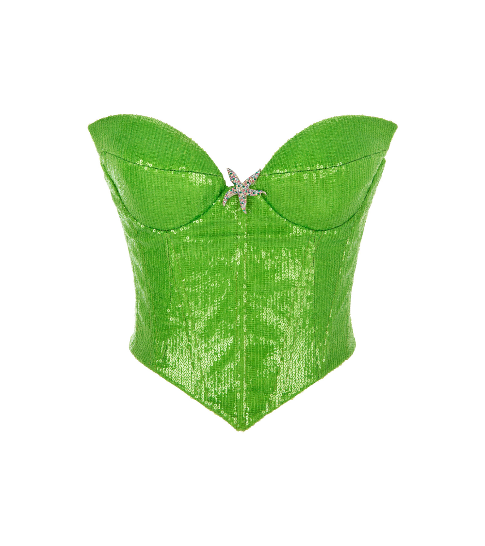 SEQUINED CORSET TOP IN GREEN