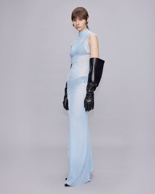 WAFFLE LACE DRESS WITH DEEP SLIT