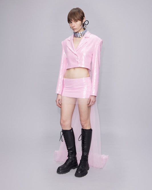 SEQUINED MINI SKIRT WITH TULLE DETAIL