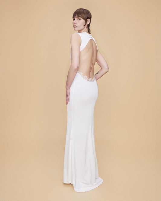 JERSEY BACKLESS MAXI DRESS IN WHITE