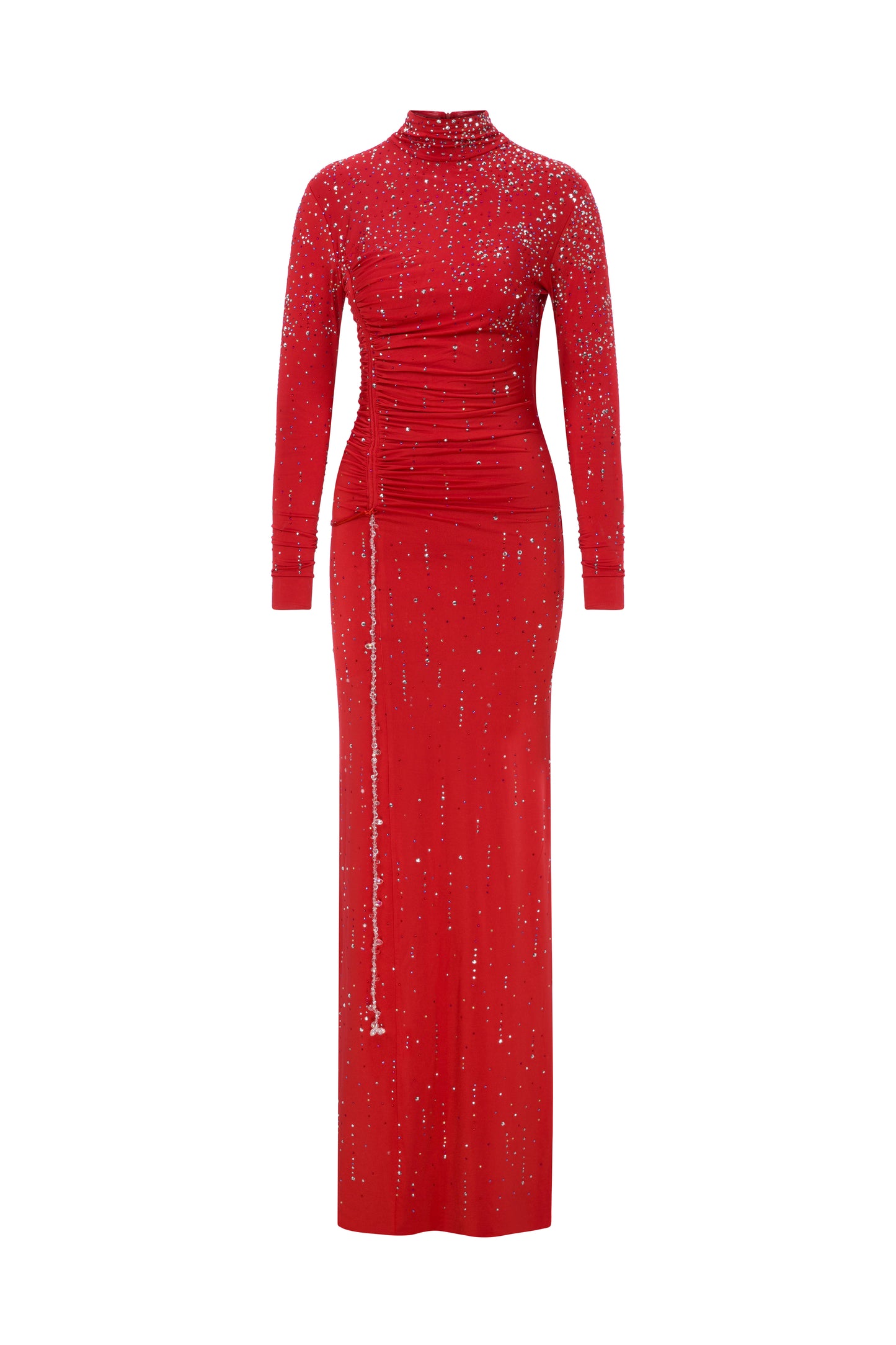JERSEY MAXI DRESS WITH CRYSTAL ACCESSORIES & COVERED IN RHINESTONES
