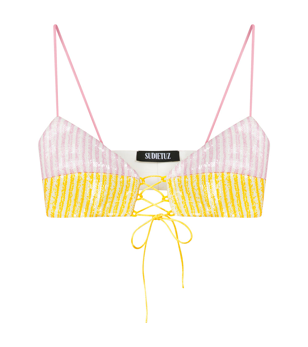 SEQUIN BRA WITH FRONT LACE UP