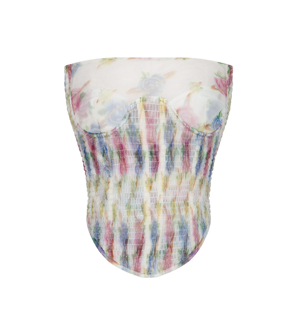 CORSET TOP WITH PRINTED FLOWERS
