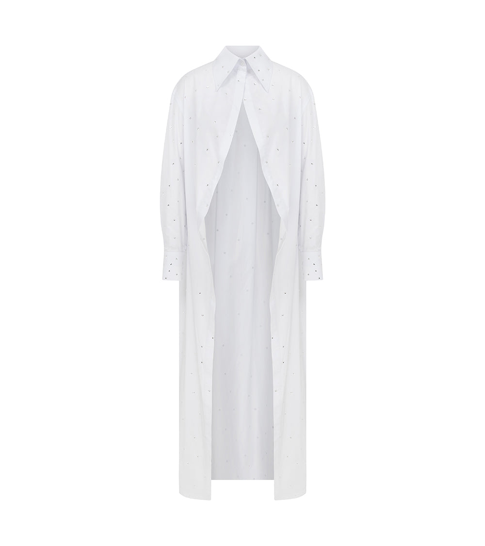 MAXI POPLIN CAPE SHIRT WITH RHINESTONE DETAILS