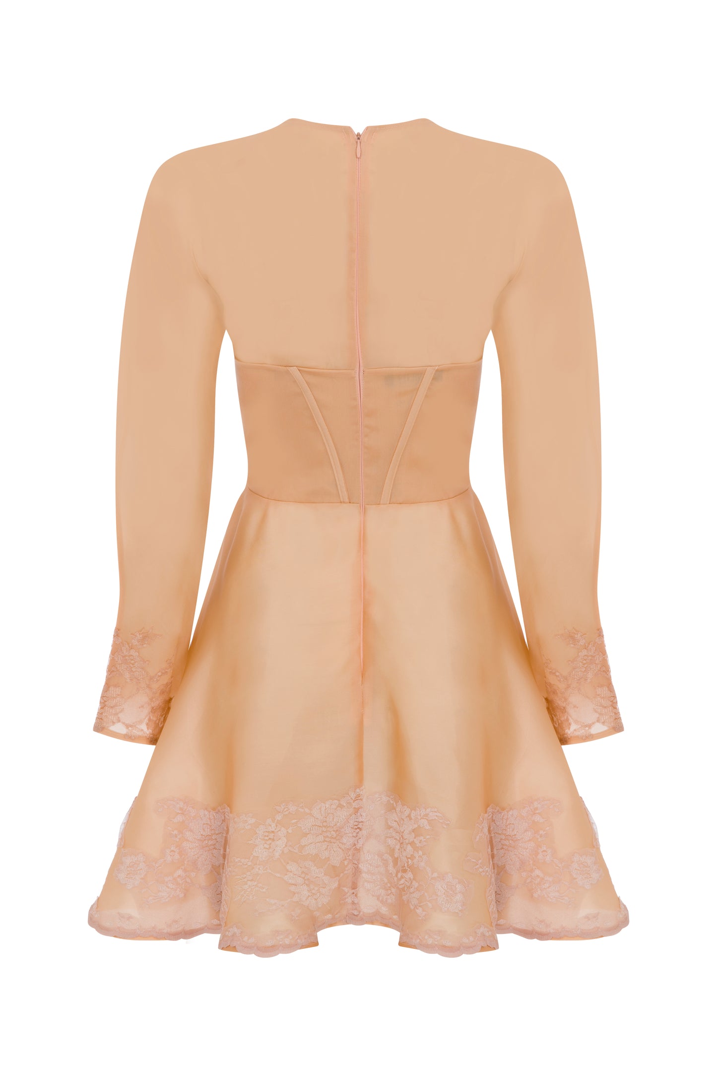 MINI SATIN ORGANZA DRESS WITH LACE TRIMMINGS