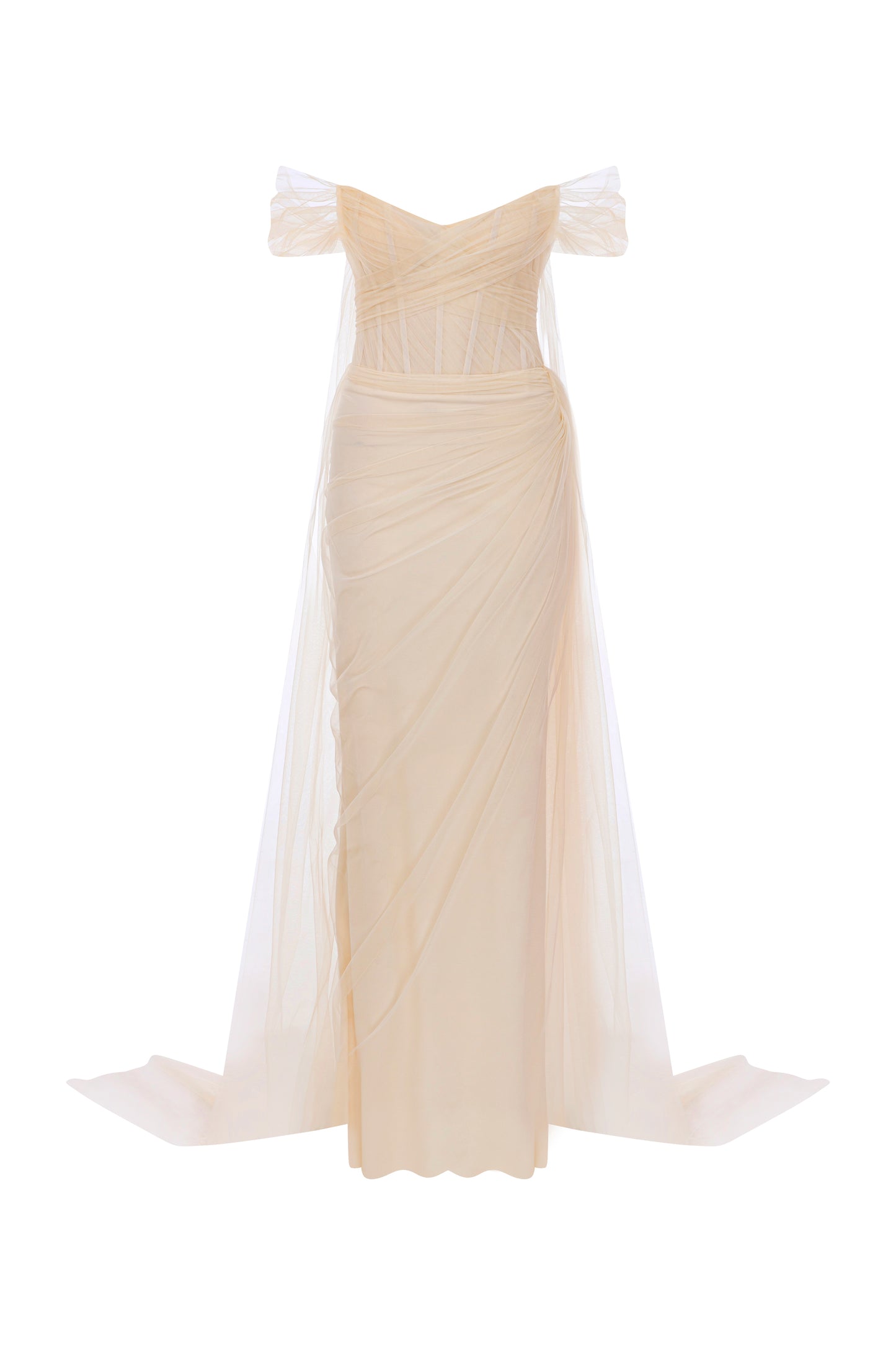TULLE CORSET GOWN WITH CAPE