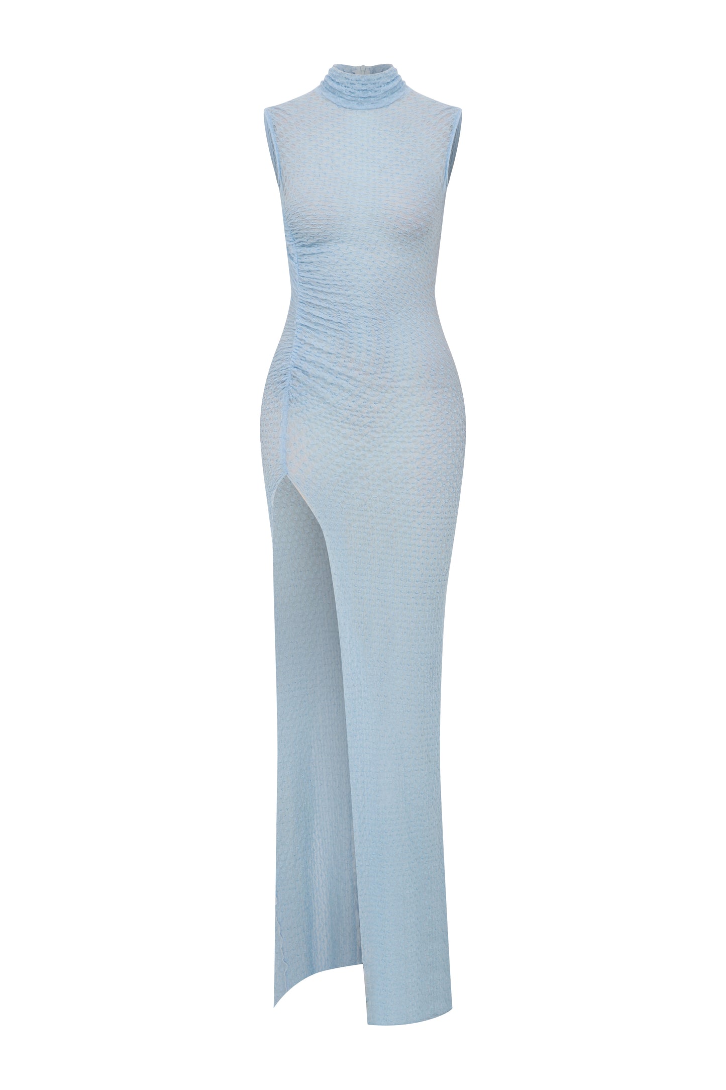 WAFFLE LACE DRESS WITH DEEP SLIT