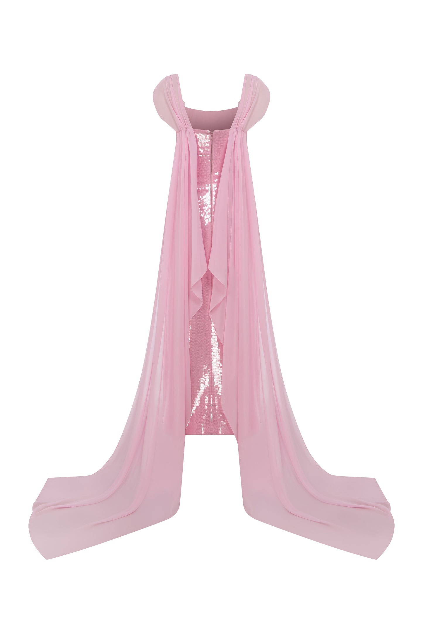 SEQUINED SLIT DRESS WITH CHIFFON 2 PIECE CAPE