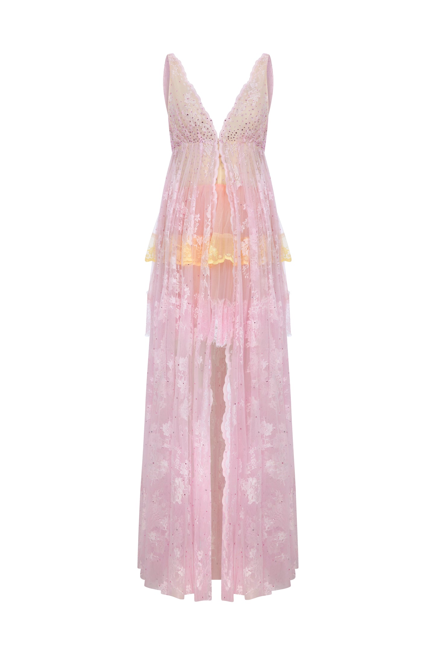 DEEP V NECK MINI DRESS WITH MAXI OUTER SKIRT
