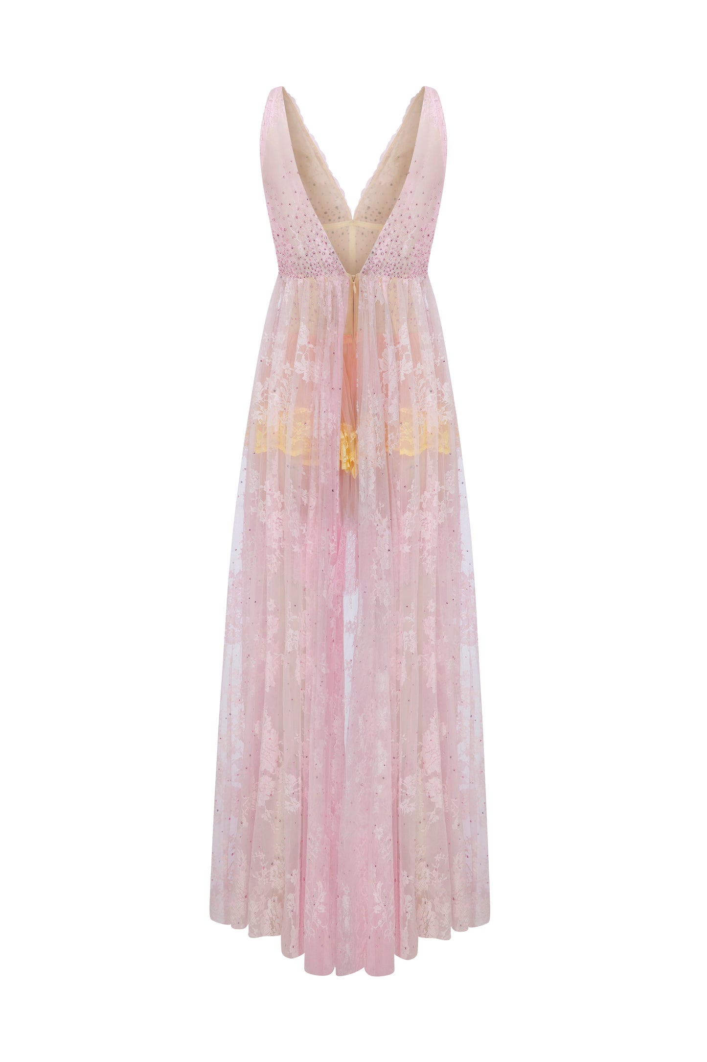 DEEP V NECK MINI DRESS WITH MAXI OUTER SKIRT
