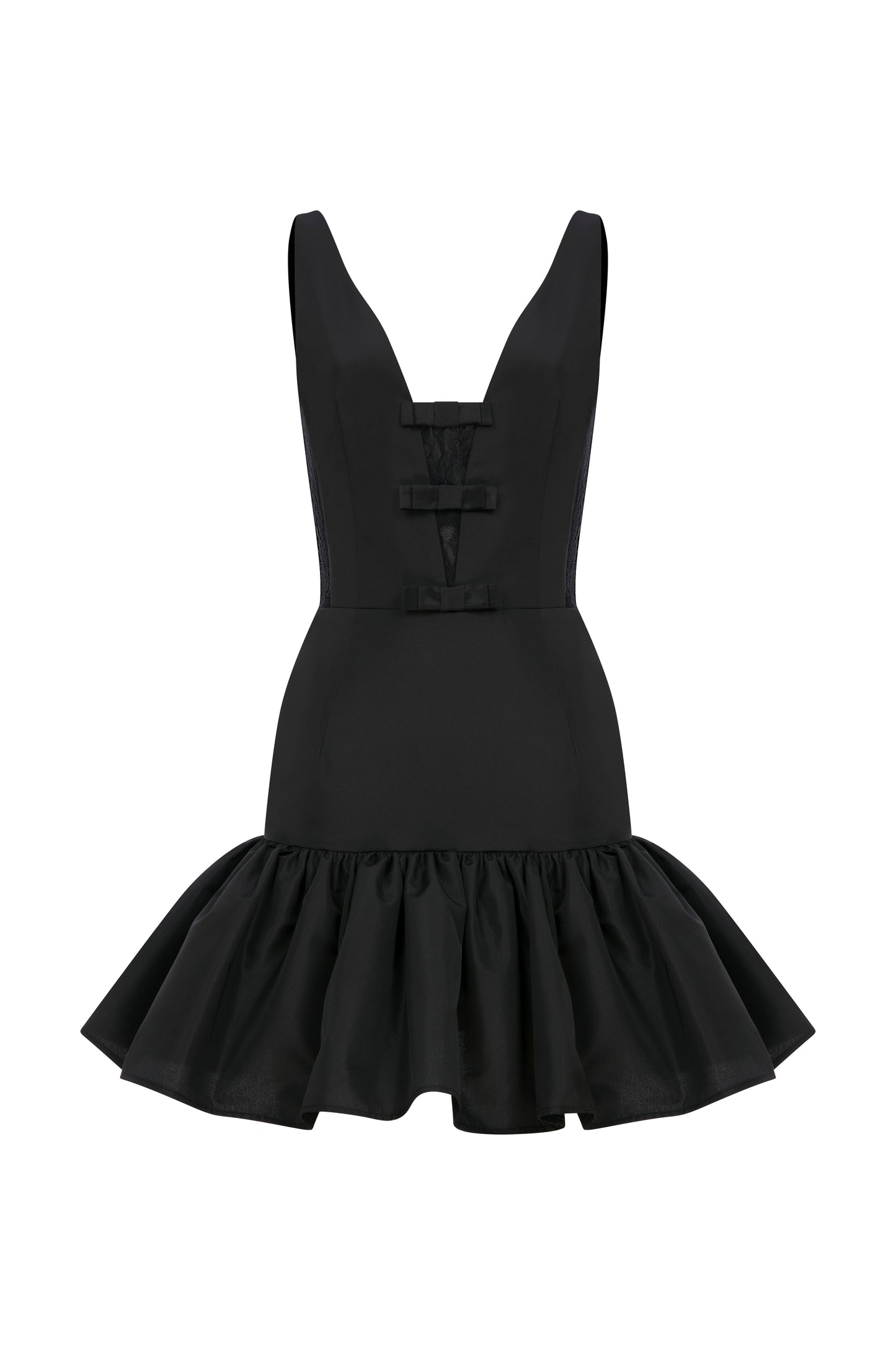 DEEP V NECKLINE MINI DRESS WITH BOW DETAILS
