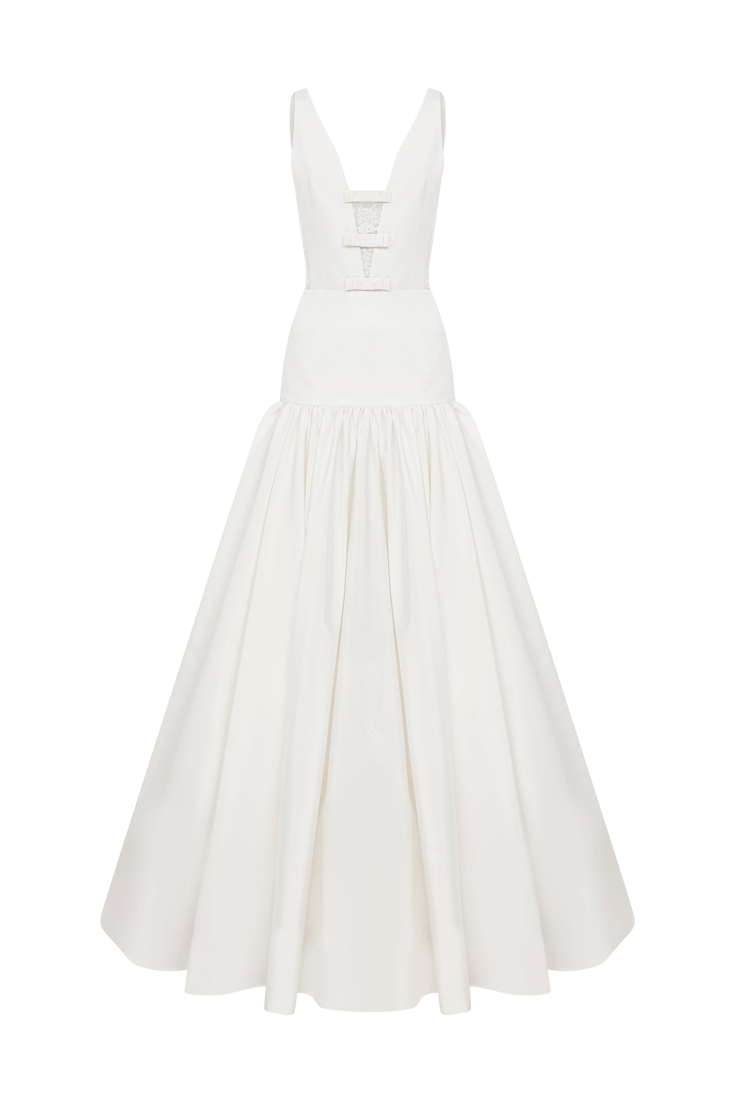 DEEP V NECKLINE GOWN WITH BOW DETAILS