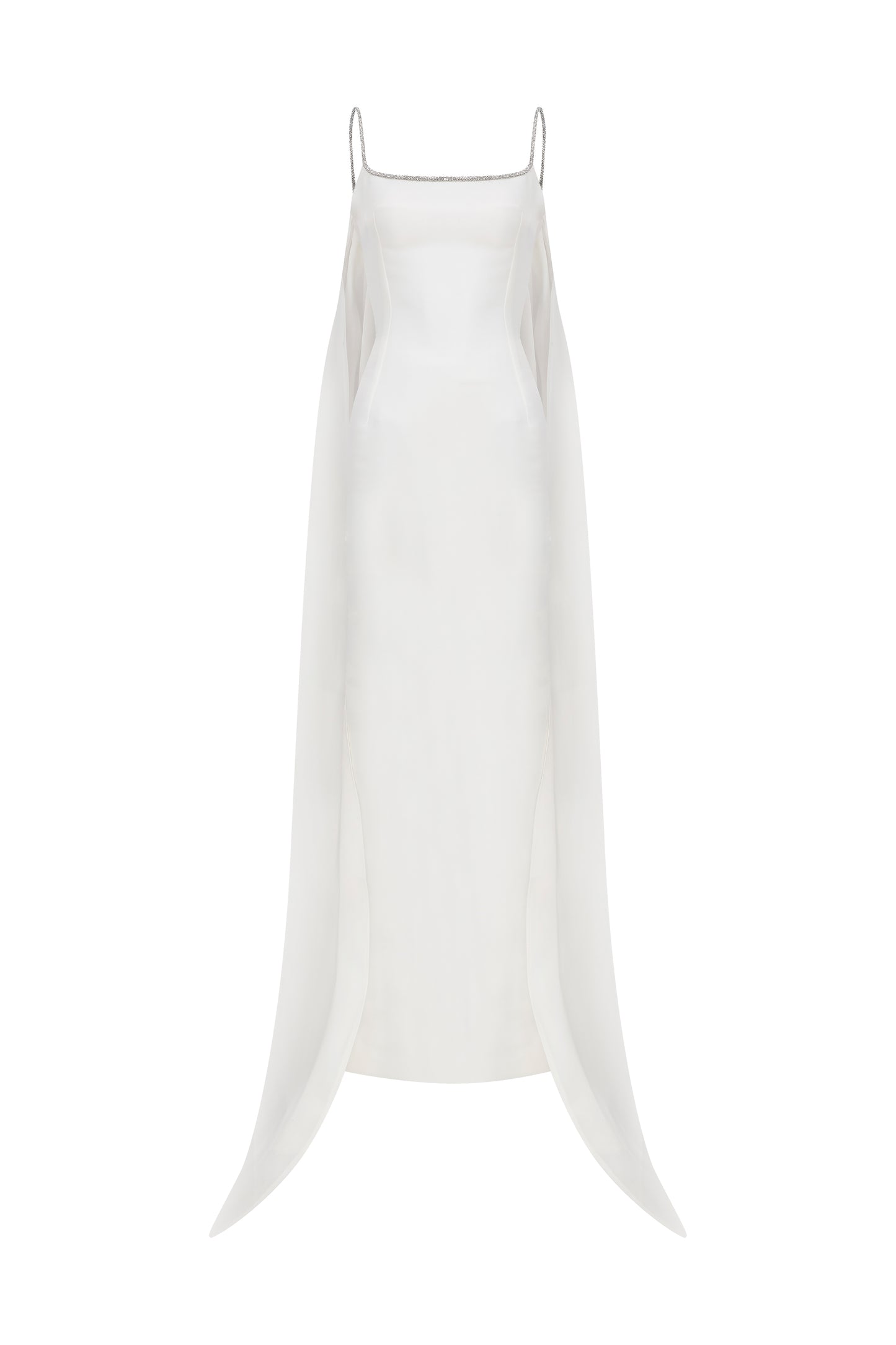 LIQUID ORGANZA SCULPTED DRESS WITH CAPE AT BACK