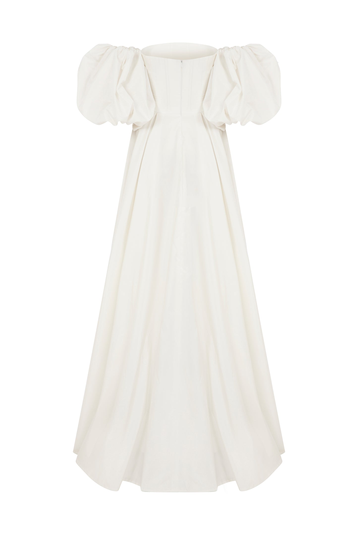 STRAPLESS MAXI CORSET DRESS WITH REMOVABLE PUFFY SLEEVES