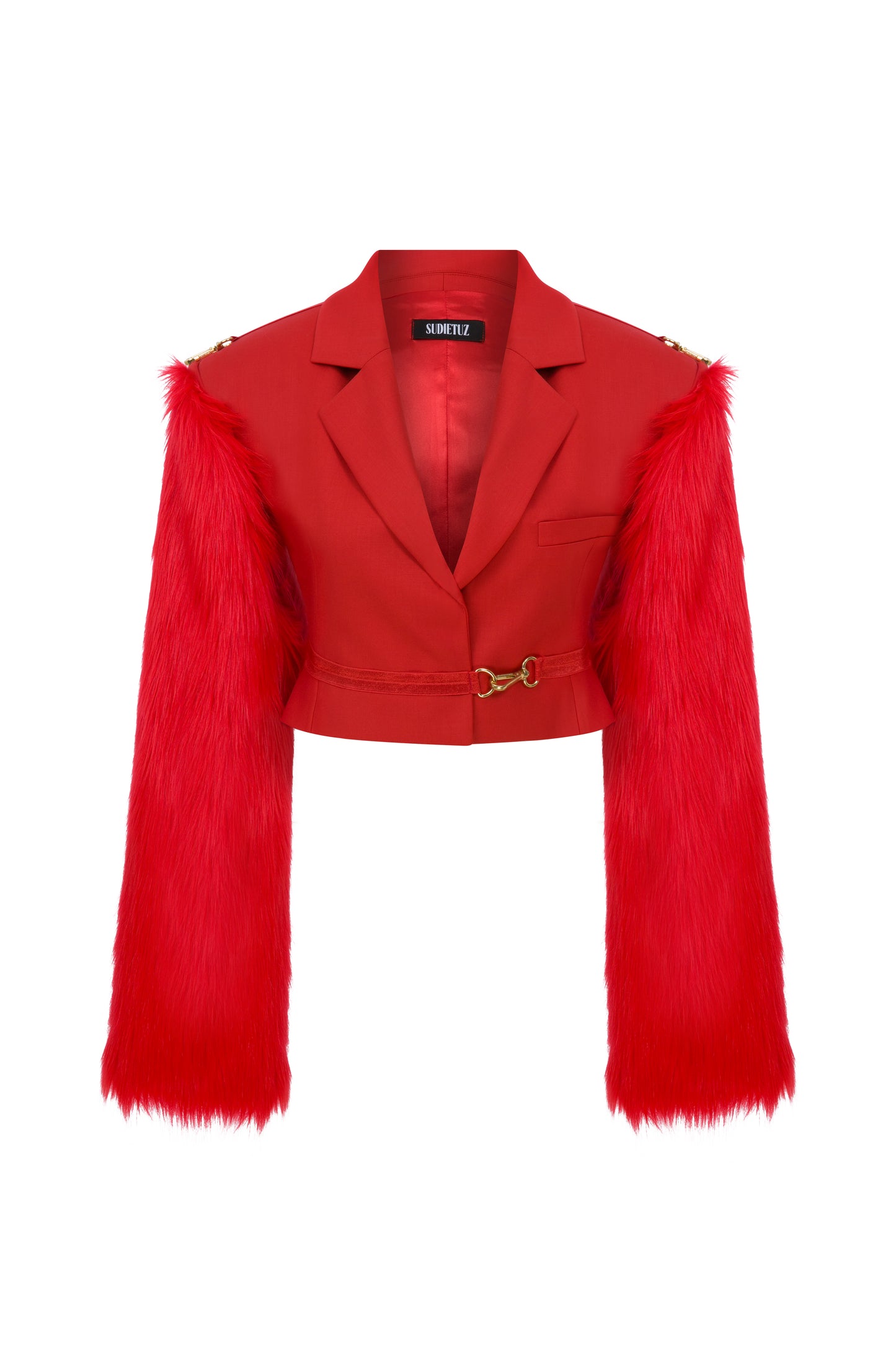 CROPPED JACKET WITH REMOVABLE FAUX FUR SLEEVES