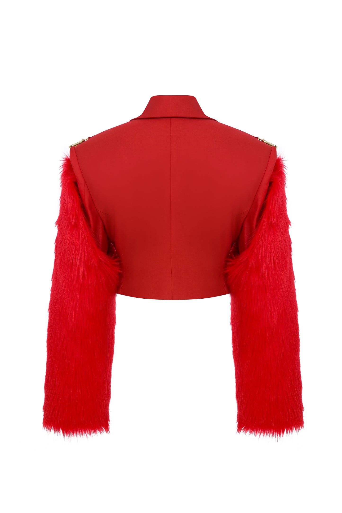 CROPPED JACKET WITH REMOVABLE FAUX FUR SLEEVES