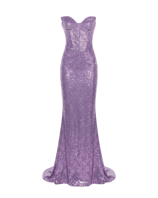 LAVENDER SEQUIN CORSET MAXI DRESS