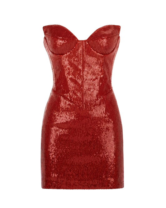 RED SEQUIN CORSET DRESS