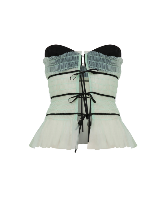 STRAPLESS TULLE TIE FRONT TOP